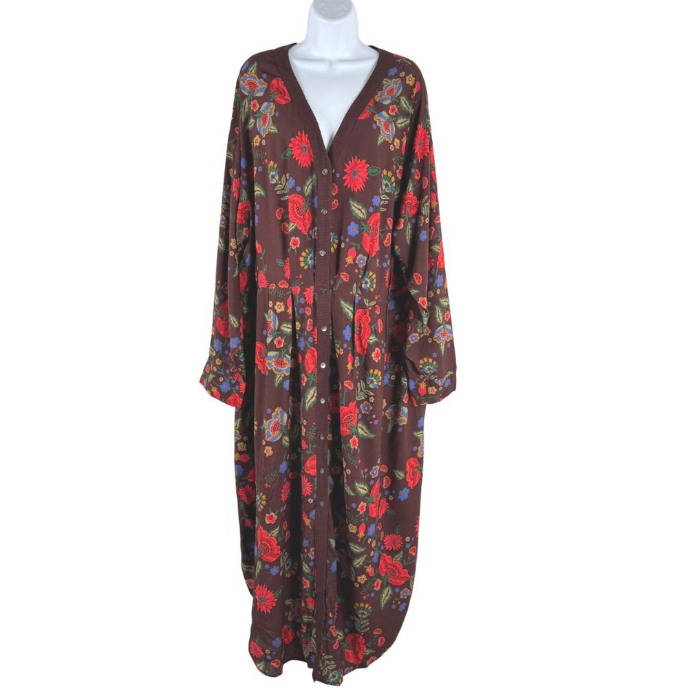 Bl-nk London Rikke Midi Dress 3X Long Sleeve Button Front Floral NWT DR-1645